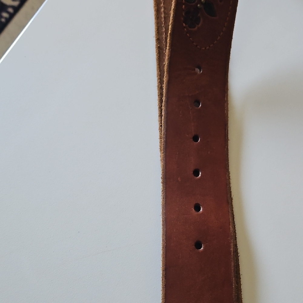 Express Tan Leather Belt with Floral Embroidery - Picture 7 of 13